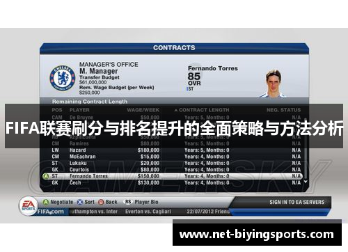 FIFA联赛刷分与排名提升的全面策略与方法分析